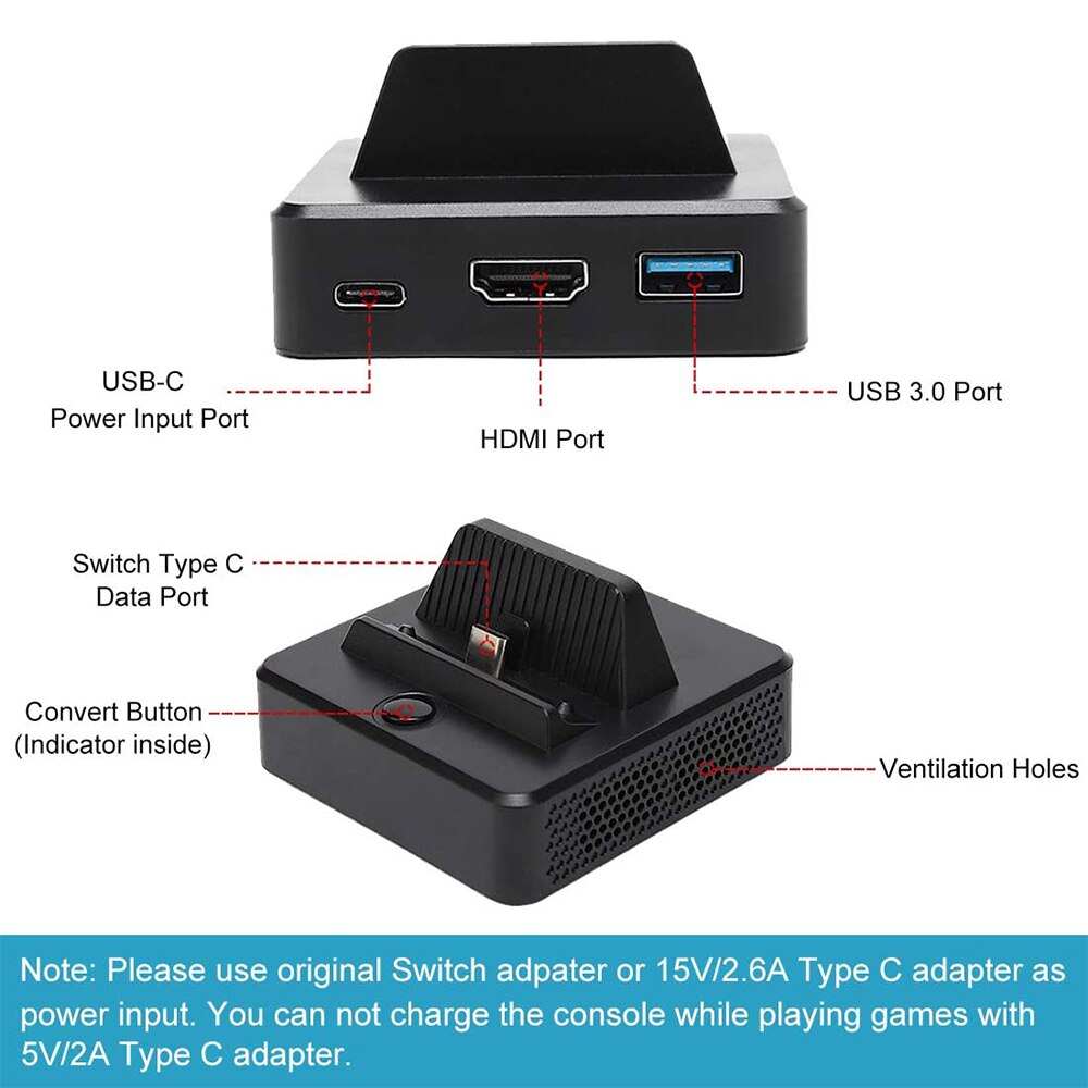 Base de acoplamiento de TV tipo C, disipación de calor de refrigeración portátil, Compatible con vídeo, USB 3,0, HDMI, Compatible con estación de acoplamiento para Nintendo Switch