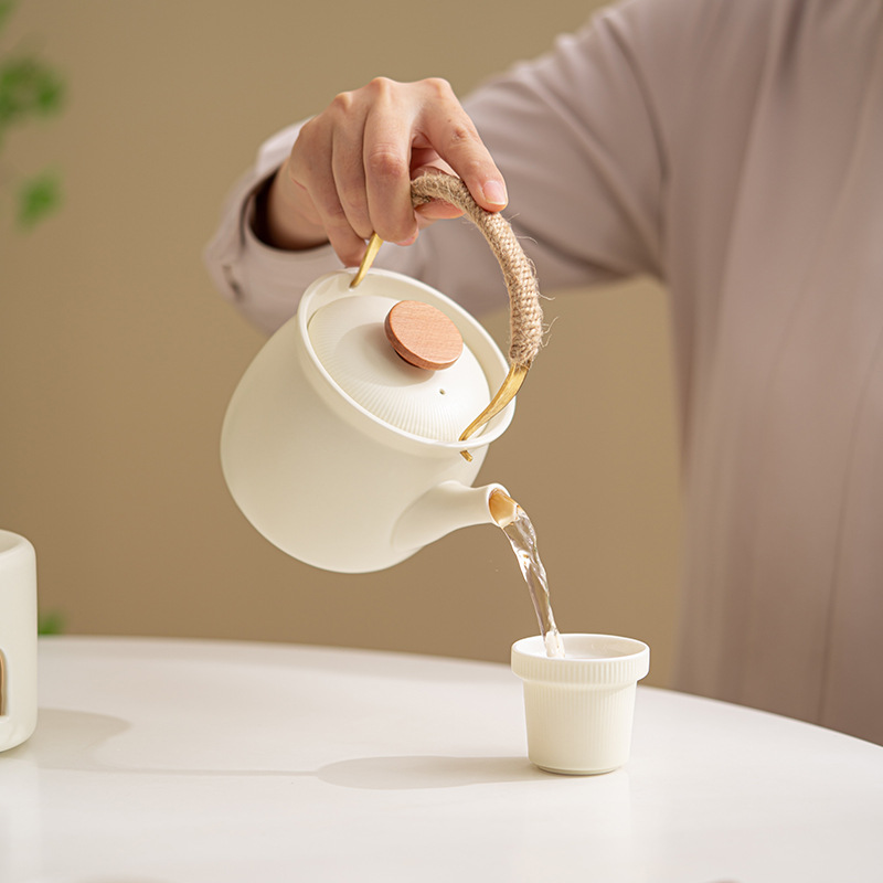 Cream Yellow Teapot Tea Brewer Set Stove Candle Heating Ceramic Warm Tea Warm Roasted Tea Stove