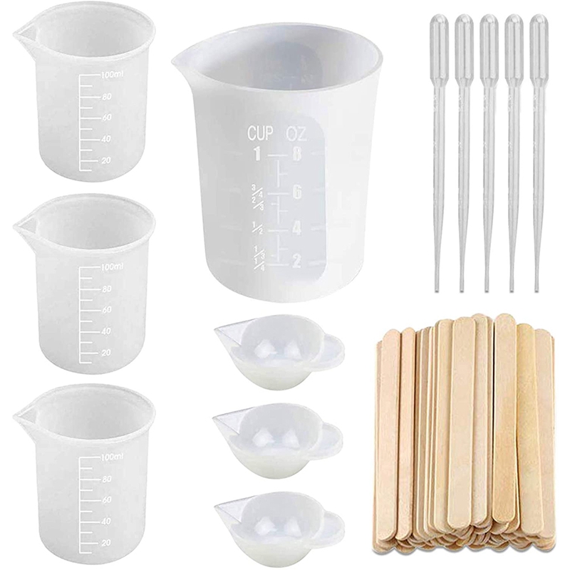 Silicone Measuring Cups For Epoxy Resin, Reusable Mixing Cups Jugs Resin Casting Container With Mixing Sticks For Resin: Default Title
