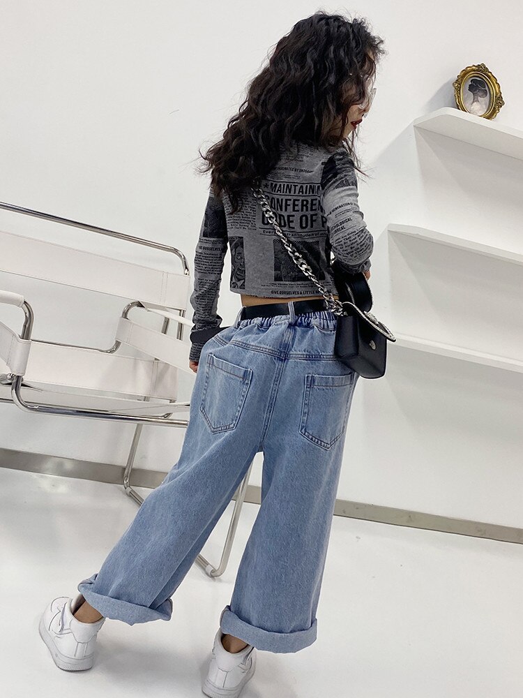 Pantalones vaqueros con agujeros para niña, Vaqueros holgados para niños, Vaqueros rectos para adolescentes de 4 a 14 años, wz33, novedad de primavera y otoño de