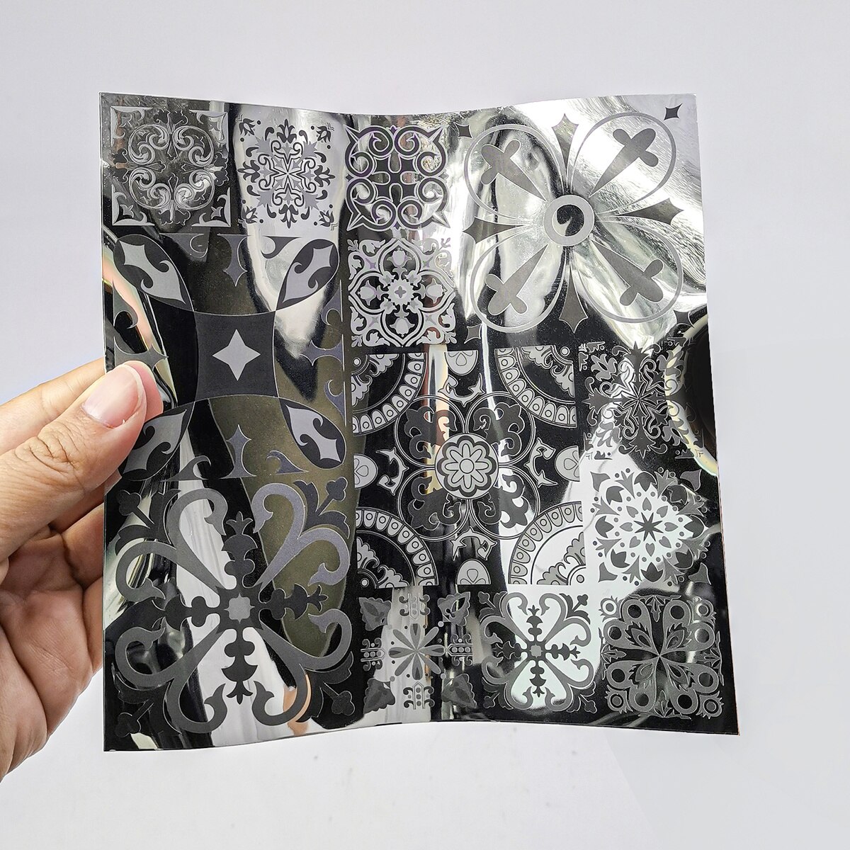 12Pcs Marokkaanse Metalen Wind Knipperende Keramische Tegel Met Silver Chrome Materiaal Keuken Badkamer Zelfklevende Woondecoratie