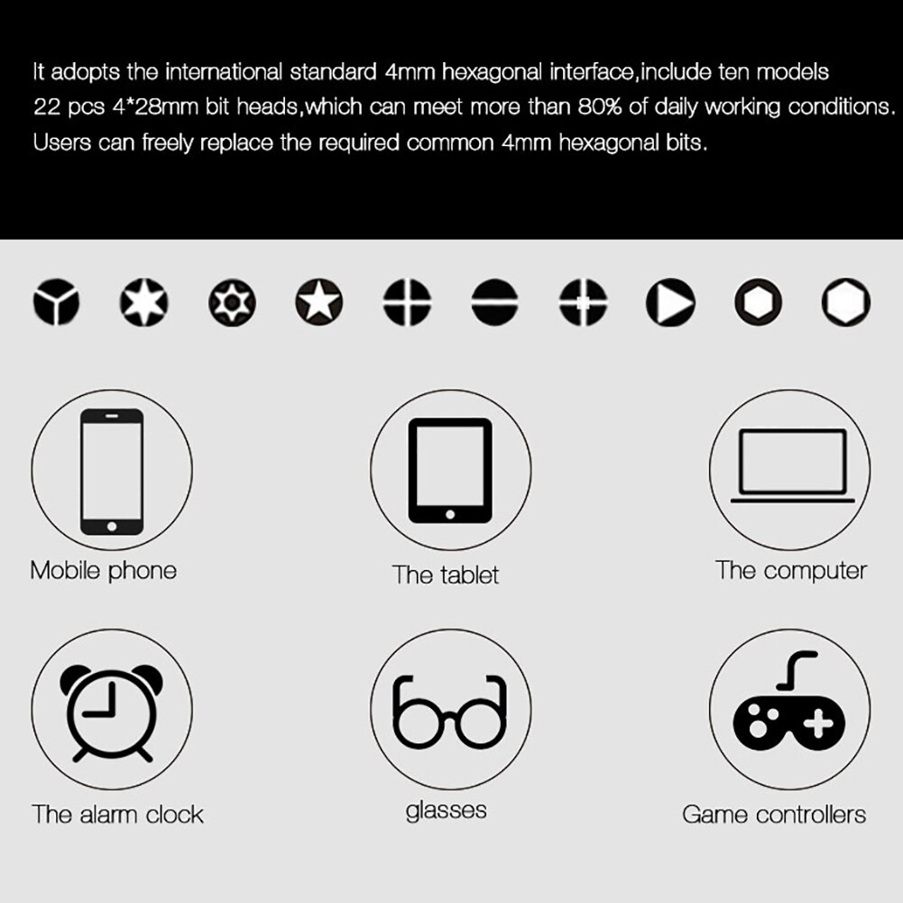 Portable Precision Cordless Magnetic Electric Screwdriver Set 22 Bits for Cell Phone Notebook Laptop PC Watch Devices Repair