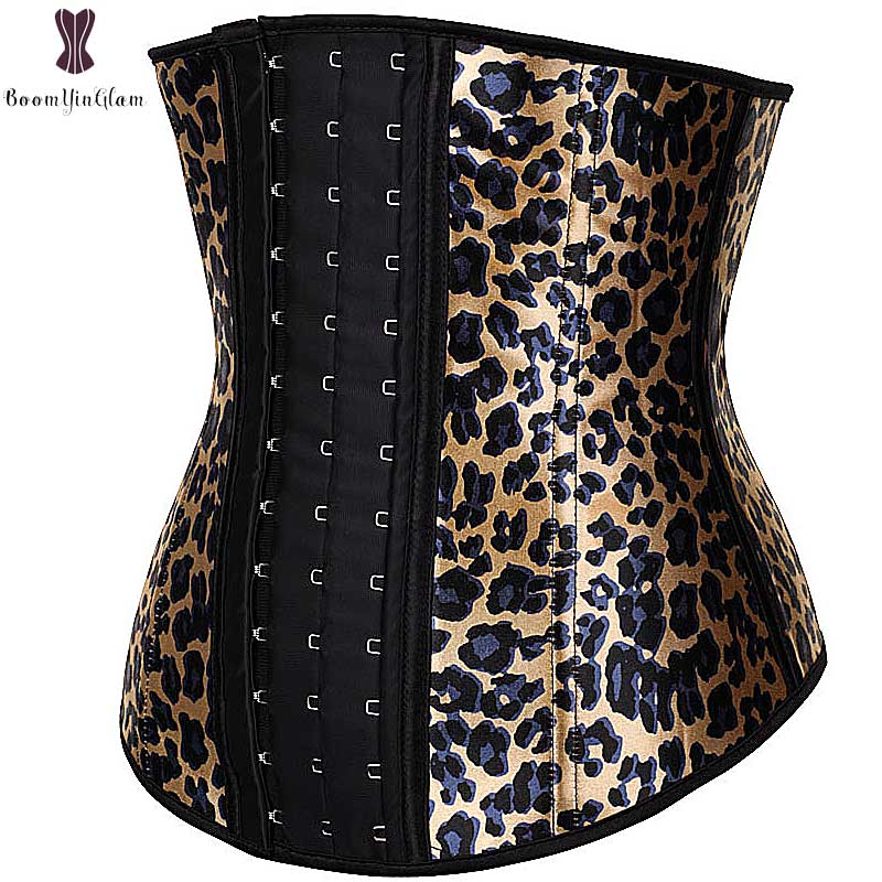 Leopard Print Latex Waist Trainer Plus Size Waist Cincher Spiral Steel Boned Corset Sexy Women Outfit Corsets Tiger Print Korset