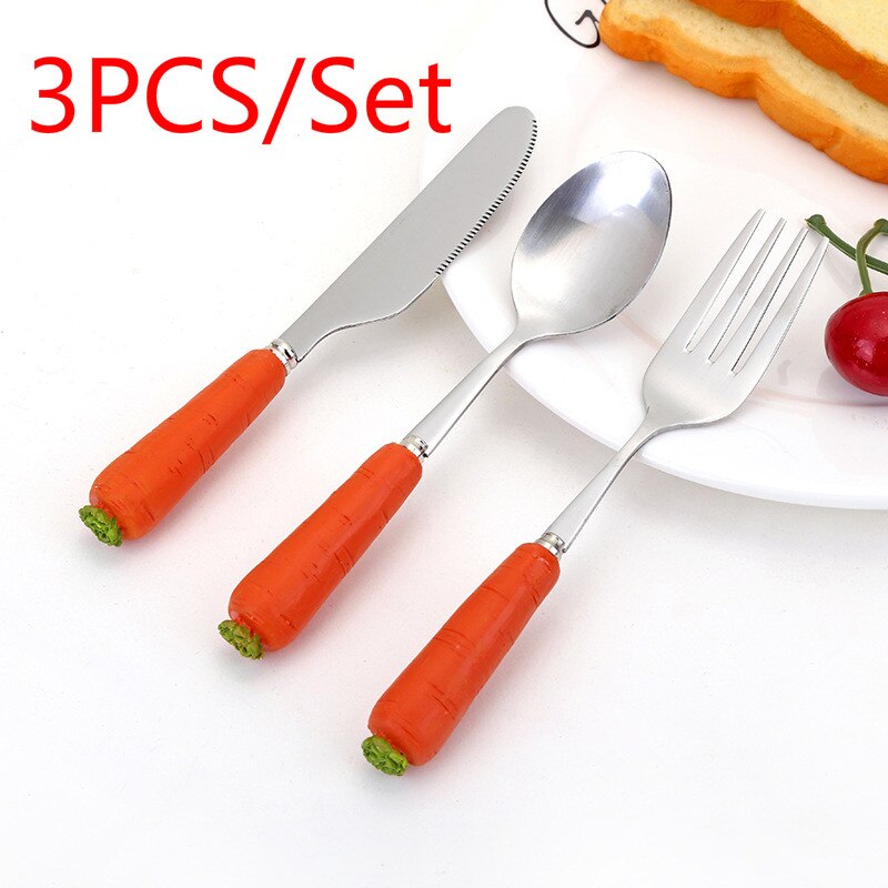 3/2/1 pièces/ensemble bébé enfants alimentation en acier inoxydable dessin animé belle couverts occidentaux pour la vaisselle de cuisine de ménage: carrot set