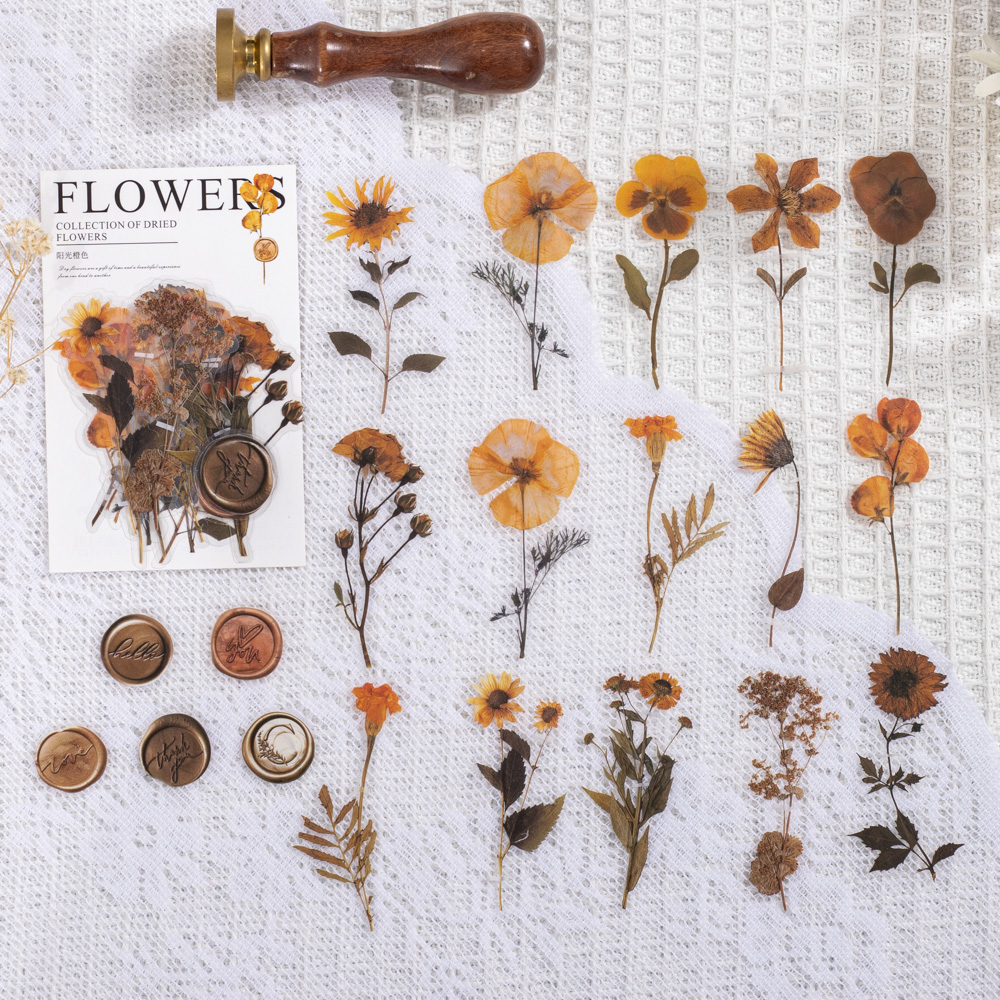 40 pcs/pack Vintage Dried flower Leaf specimen Stickers aesthetic Creativity Decor Junk Journal Scrapbooking Material Supplies: Gold