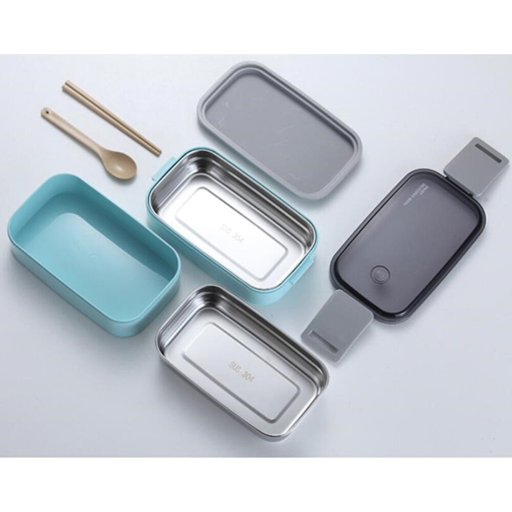 1Pc Double Deck Meal Box Double-deck Portable Meal Box Packed Food Box Container for Takeaway (Sky-blue)