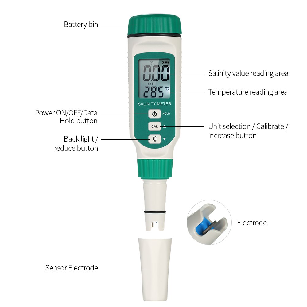 Smart sensor salthaltighetsmätare atc salinometer halometer saltmätare salt saltlake mätare för saltvatten pool mat salt akvarium testare