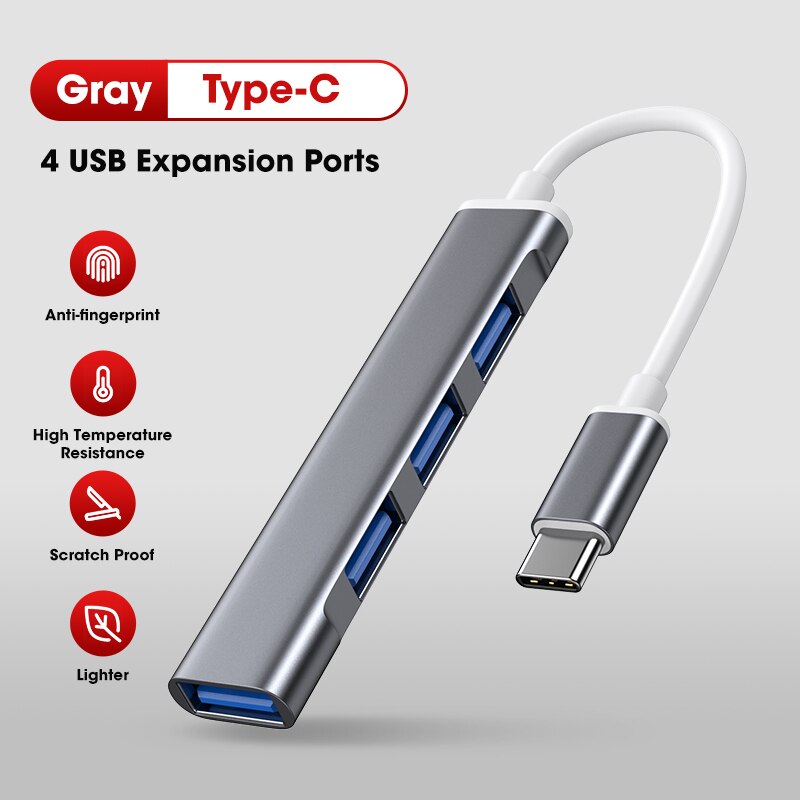 USB C HUB USB 3.0 HUB Splitter 3 USB-C Dock Adapter USB-C 3.1 Multi Port Dock Adapter For Macbook Pro HUAWEI Matebook Computer: Type-C Gray