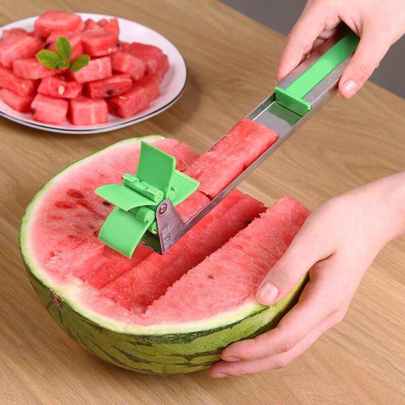 Kitchen windmill Watermelon Slicer Cutter Tongs Corer Fruit Melon Stainless Steel Watermelon Cut Refreshing Watermelon Cubes