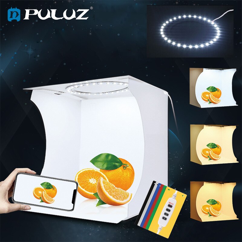 PULUZ 20cm Mini LED Ring Light box Lightbox Photo Studio Box Photography Light Studio Shooting Tent Box Kit & 6 Color Backdrops