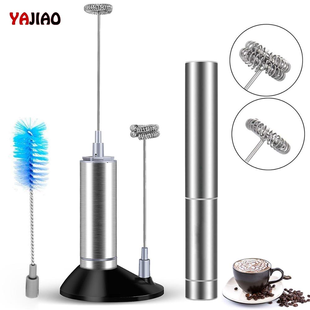 YAJIAO Coffee Mixer Handheld Milk Frother Electric Stick Blender Double Spring Whisk Head for Egg Latte Chocolate Cappuccino