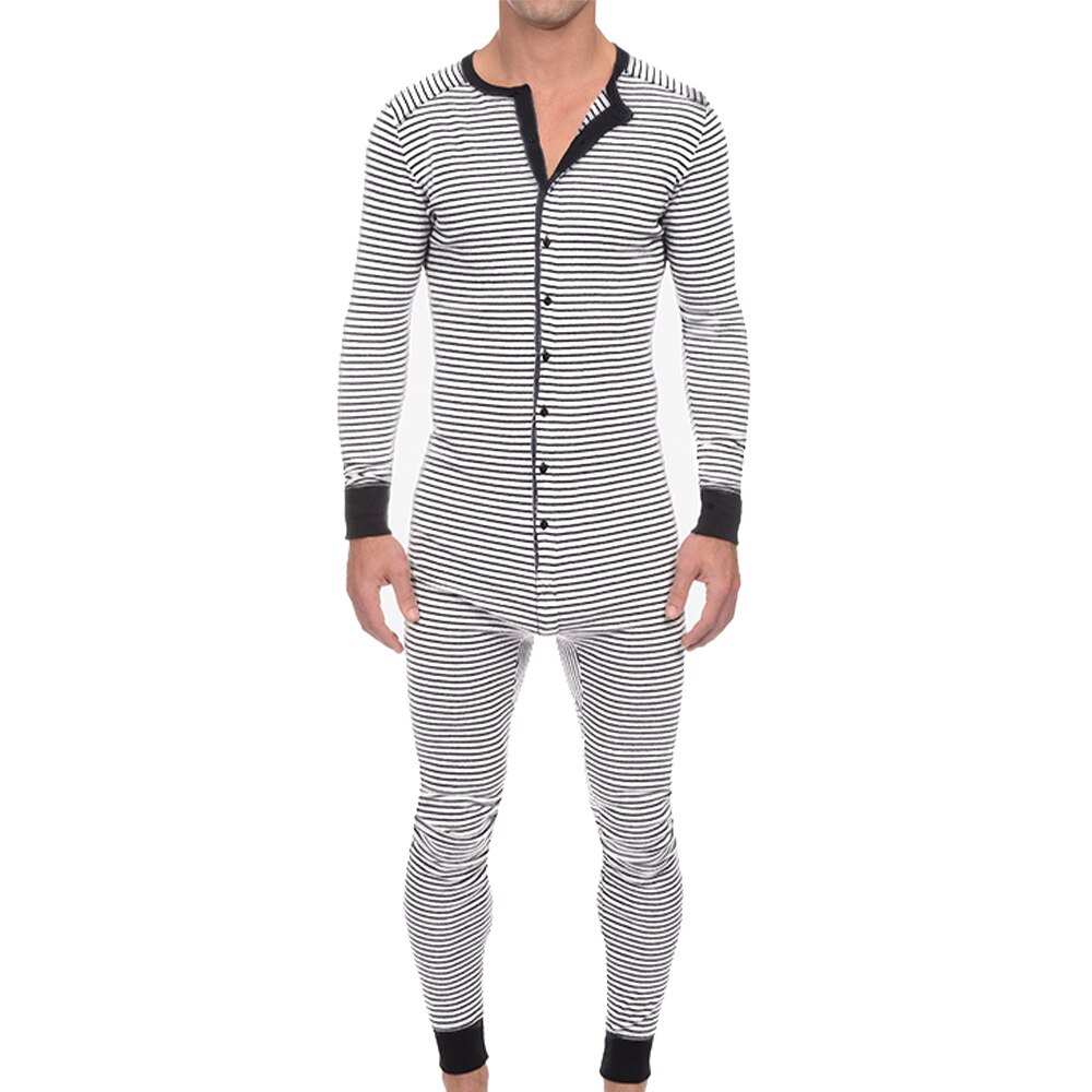 Men's Sleep Onesies Striped Printed One Piece Pyjamas Casual Jumpsuit Long Sleeve Sleepwear Romper Men Clothing Homewear