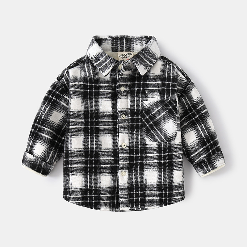 Veste à carreaux pour garçon, tenue d'hiver, Style britannique, manteau d'automne pour enfant en bas âge: black / 3T