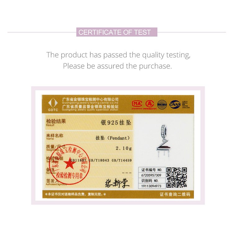 Wostu nowe amulety 925 srebro proste fortepian wisiorek instrument muzyczny koraliki dopasowanie bransoletka naszyjniki DIY biżuteria FIC1733