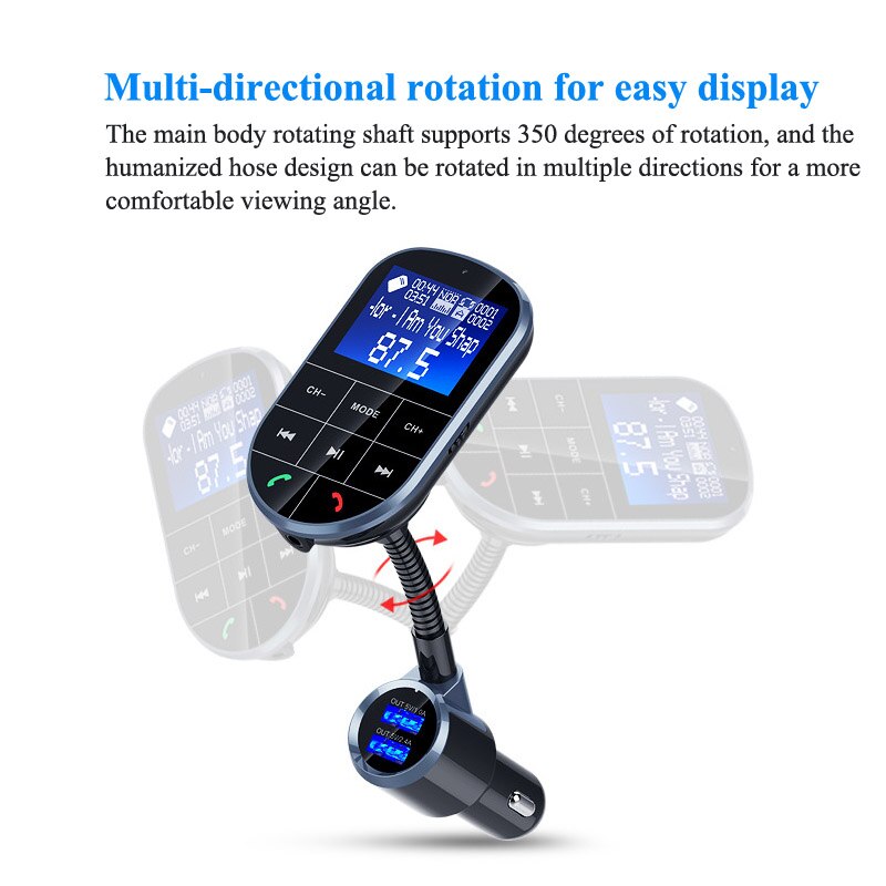 Handsfree Draadloze Bluetooth Fm-zender + Aux Modulator Carkit MP3 Speler Tf Sd Lcd Display Dual Usb Autolader