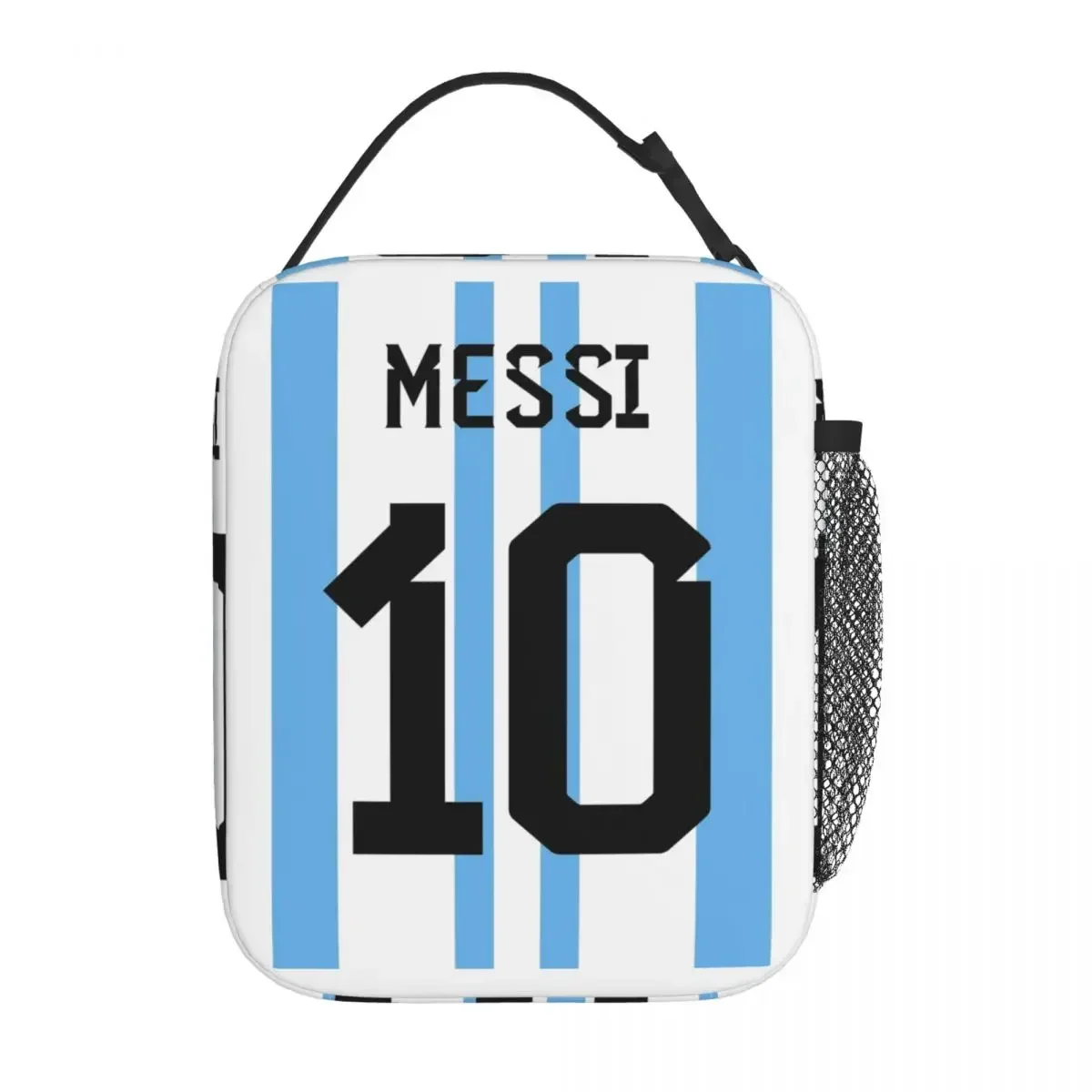 Messi 10 fotboll termisk isolerad lunchväska för arbete bärbara matbehållare väskor kylväska termisk matlåda: Svart