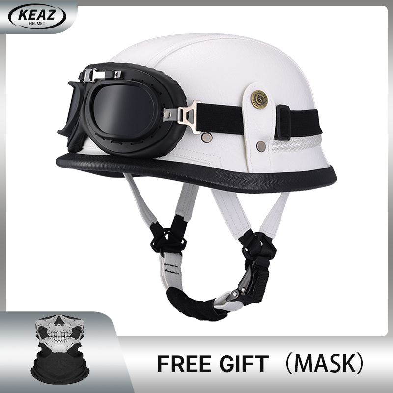 Casque demi-visage en cuir de Style allemand pour moto, prix d'usine, Cap1/2 approuvé par le DOT, casques + lunettes à visage ouvert