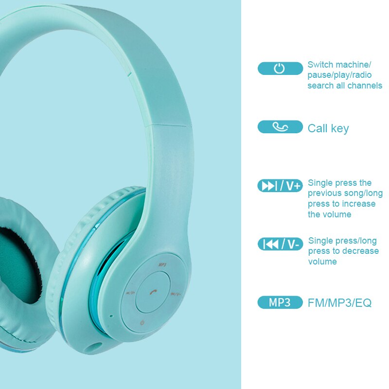 Foldable Bluetooth Wireless Headphones With Mic For Phone Tablet Music Noise Cancel Bass наушники Girl Kid Man Headset with Bag