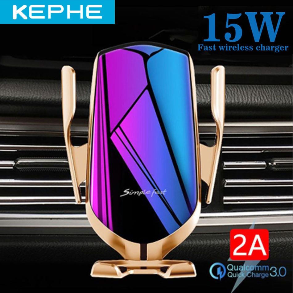 Kephe Auto Telefoon Houder Oplader Voor Iphone 11 Pro Max Samsung Snelle Draadloze Opladen Intelligente 15W Qi Draadloze Auto lader