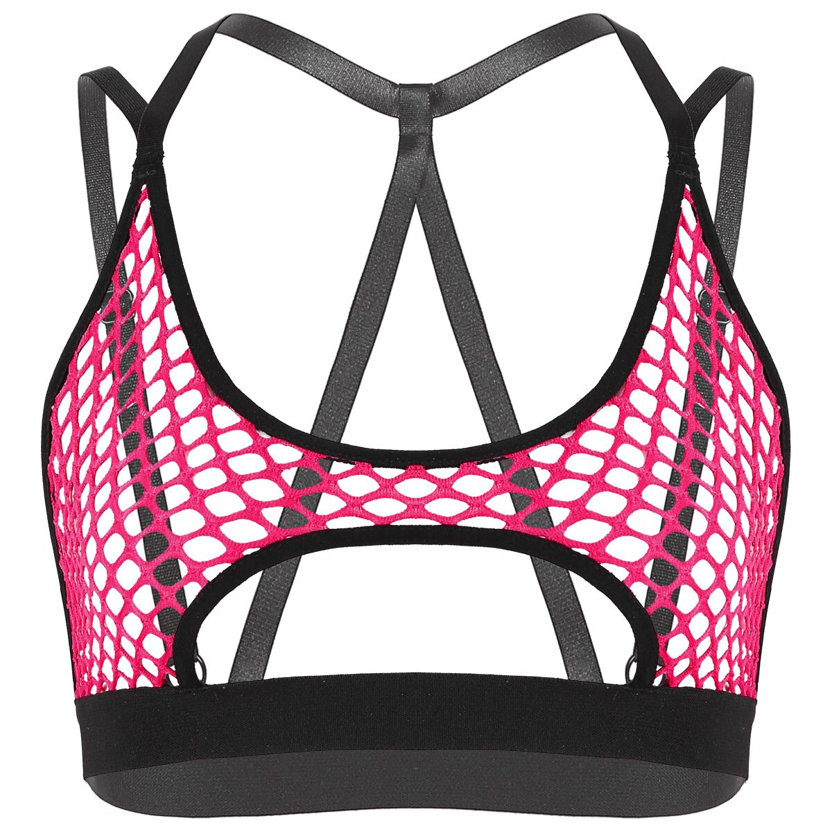 Femmes Streetwear haut court Sexy Rave voir à travers pure résille gilet Clubwear évider entrecroisé sous-boob Camisole haut: Rose / M