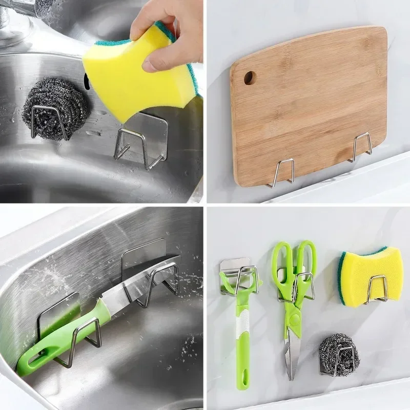 1-6 stücke Küche Edelstahl Waschbecken Schwämme Halter Selbstklebende Ablauf Trocknen Rack Regal Haushalt Wand Haken Lagerung veranstalter