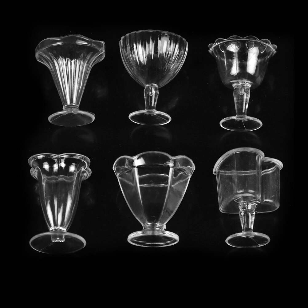 6PCS Mini Cup Transparent Plastic Doll House 1:12 Clear Mini Wine Cup Ice Cream Sundae Cup Doll House Miniature Cups
