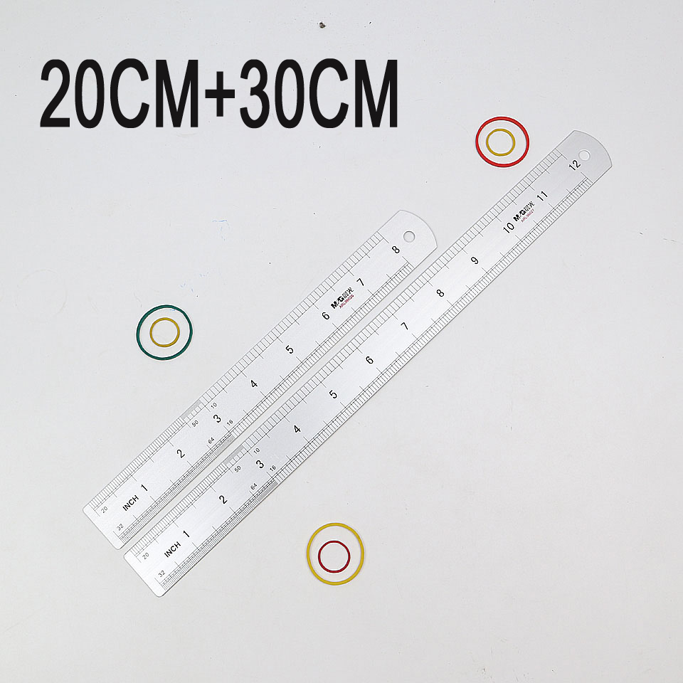 Metal Ruler Aluminum Alloy Straight Rulers Practical Metric And Inches Measurement Double Sided 20-30cm School Office Supplies: 1pcs20cm-1pcs30cm