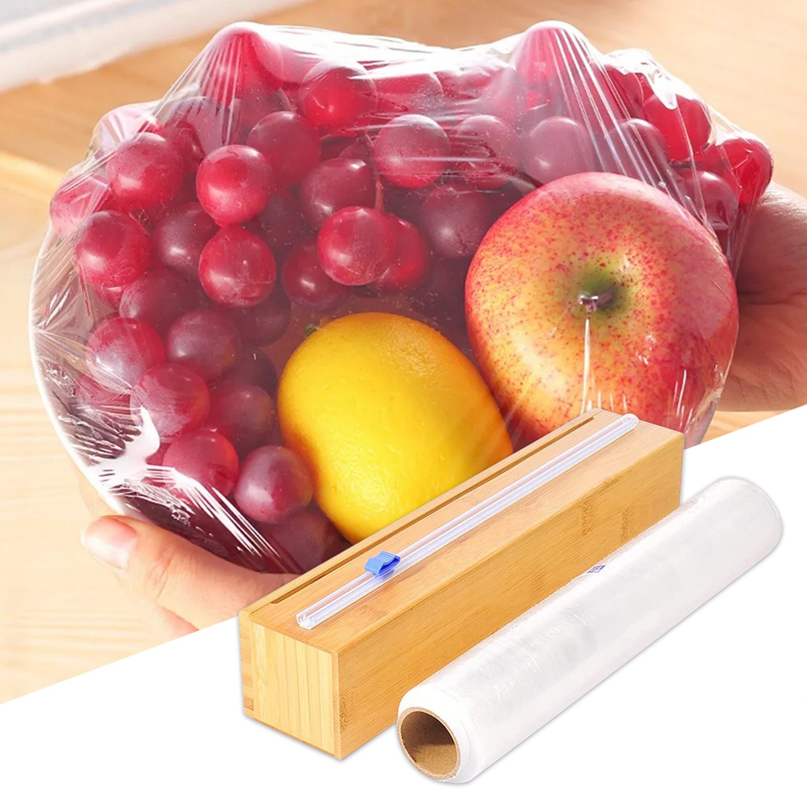 Food Wrap Dispenser &amp; Cutter Refillable Cling Film Dispenser Tin Foil Holder Wrap Roll Foil Dispenser Storage Drawer Kitchen