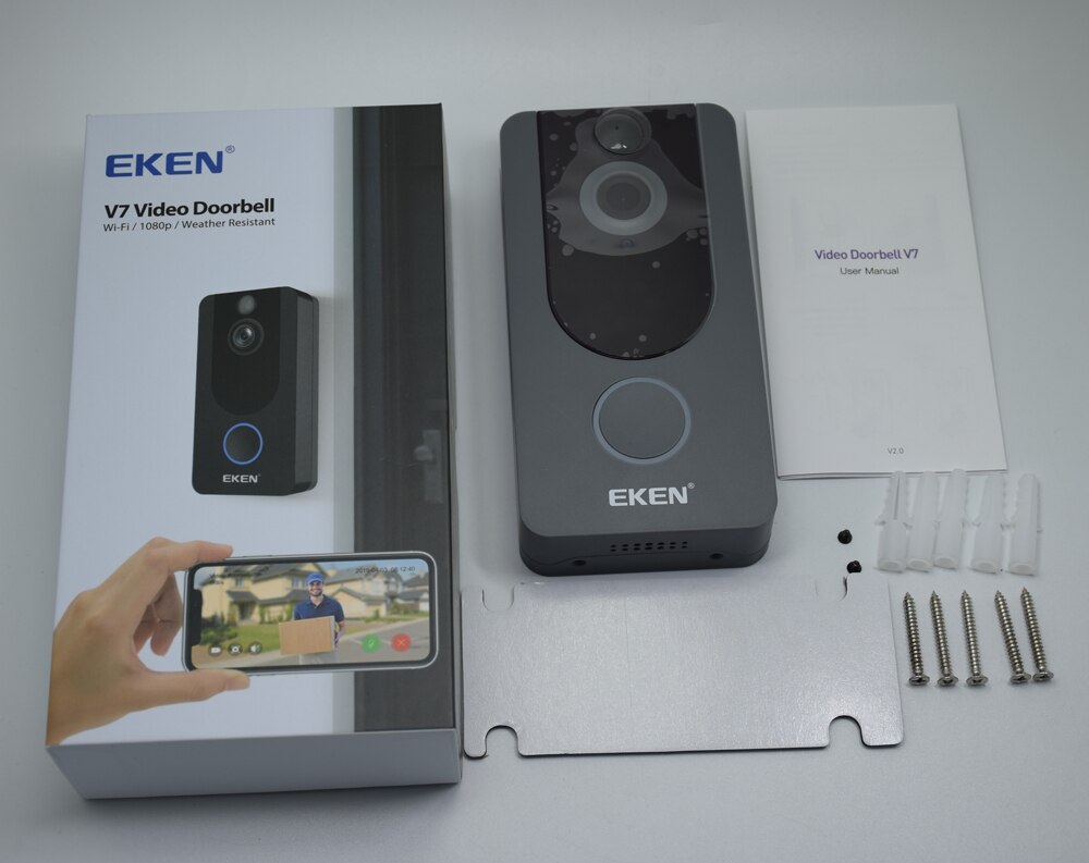 Eken  v7 smart wifi video dørklokke  hd 1080p kamera visuel intercom med klokkesystem nattesyn opbevaring trådløse sikkerhedskameraer