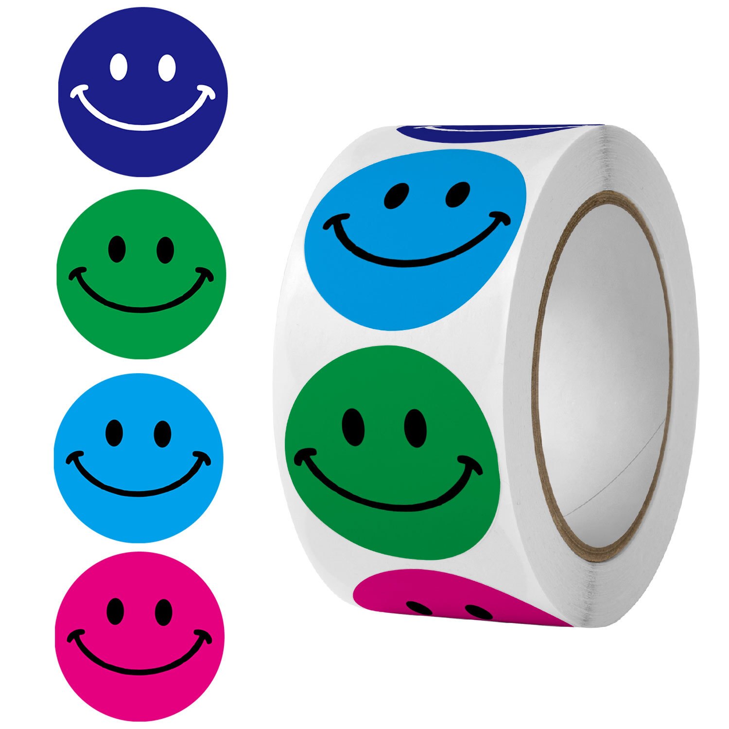 1 Roll/500Pcs Smiley Gezicht Stickers Gelukkig Gezicht Dank U Sticker Roll Cirkel Stippen Papieren Etiketten Beloning Stickers leraren Sticker: C6