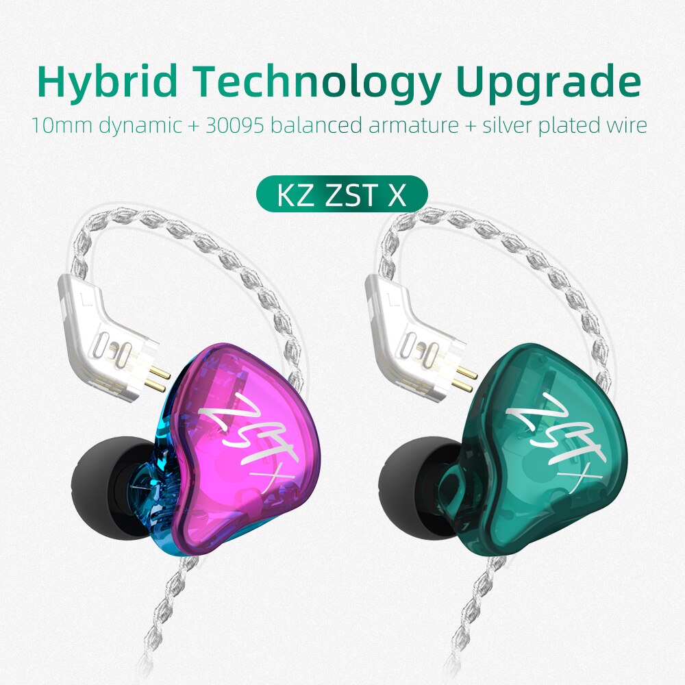 Kz zst/zst pro zst x 1dd + 1ba híbrido in-ear fone de ouvido com cancelamento de ruído fone de ouvido com microfone cabo de substituição zsx zs10pro zsnpro zstx