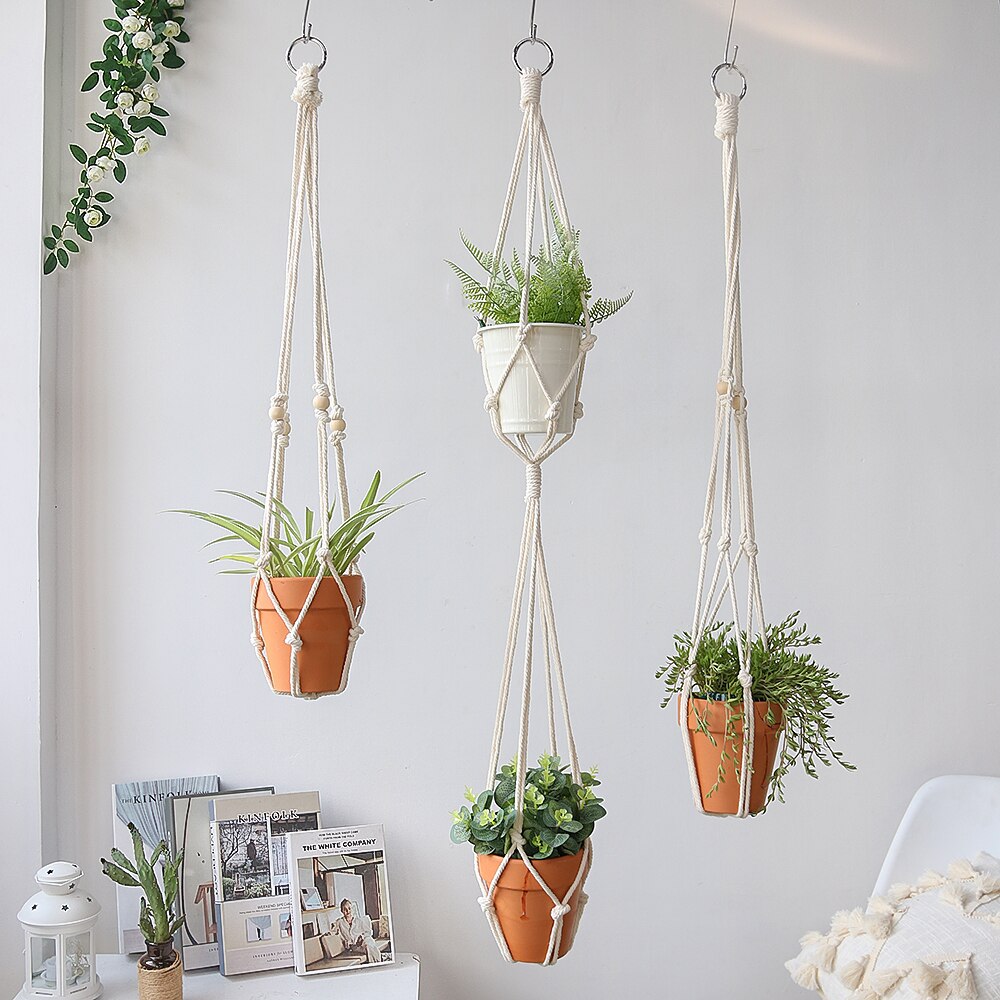 Colgador de macramé para plantas, macetas de jardín, soporte colgante para interior y exterior, macetero de pared, cesta de cuerda para decoración del hogar, paquete de 3: Default Title