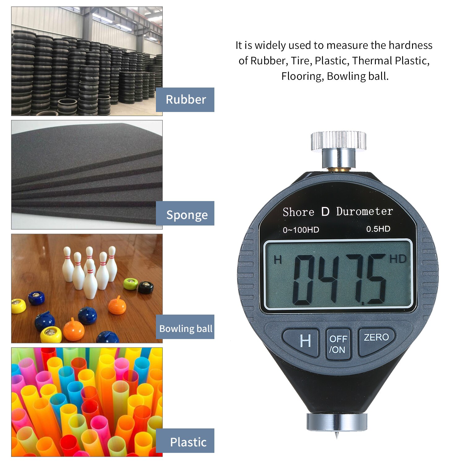 Portable 0-100HA Shore A Hardness Tester Meter Digital Durometer Scale for Rubber Silica Gel Leather with Large LCD Display