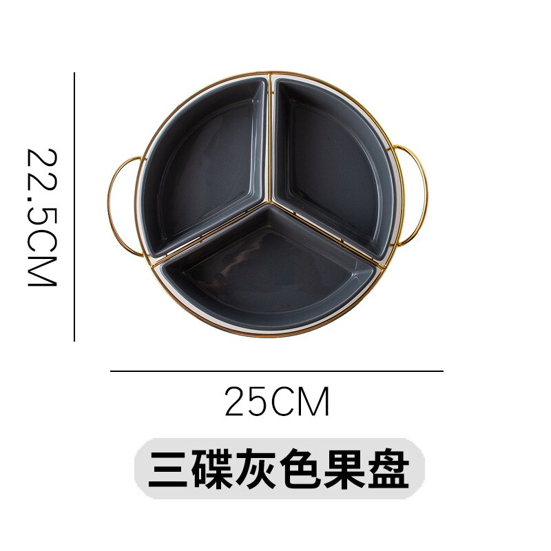 Northern European-Style Ceramic Fruit Dish Dried Fruit Box Hard Fruit Dish Seperated Platter Household Snack Dish Snack Plate: Dark Khaki