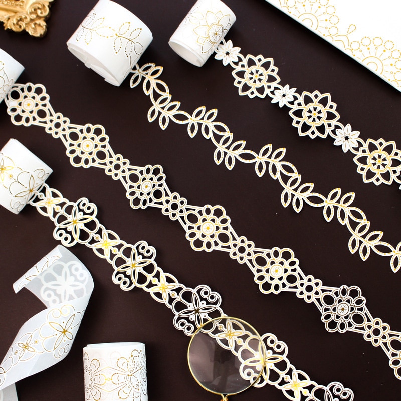 Kant Bloem Washi Tape Voor Diy Folie Decoratieve Kant Tape Voor Journaling Scrapbooking 3.5cmX 1 M/Roll