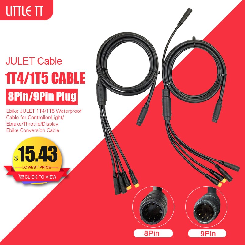 Ebike julet 1 t 4/1 t 5 vattentät kabel för styrenhet/ljus/ebroms/gasreglage/display ebike konverteringskabel
