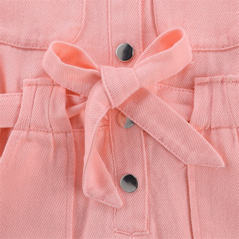 Infant Kids Baby Meisjes Denim Jumpsuit Werkkleding Een Stuk Peuter Pocket Korte Mouw Romper Voor Kinderen Overalls