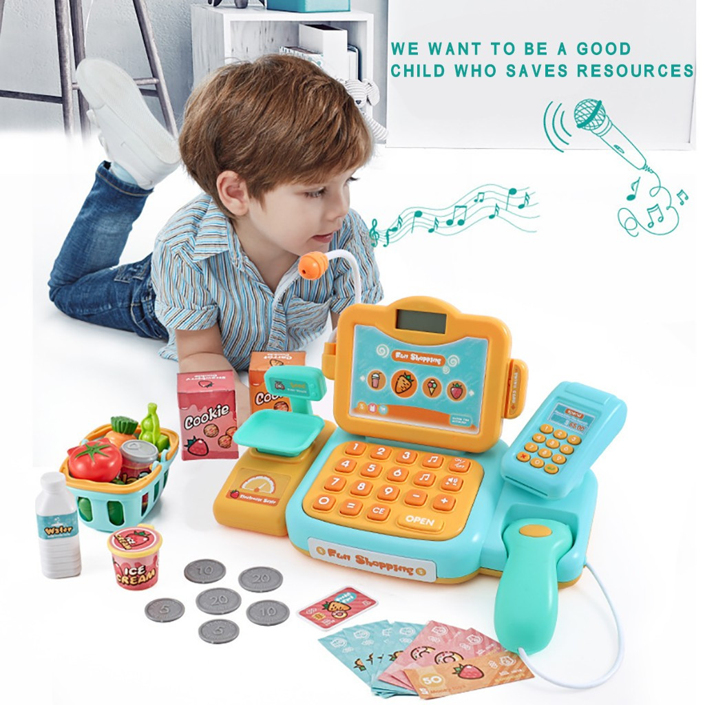 GOPLUS Supermarché En Bois Autoportant Avec Caisse Enregistreuse, Distributeur Et 13 Accessoires, Jeu De Rôle Pour Enfants 3-8 Ans, Vert
