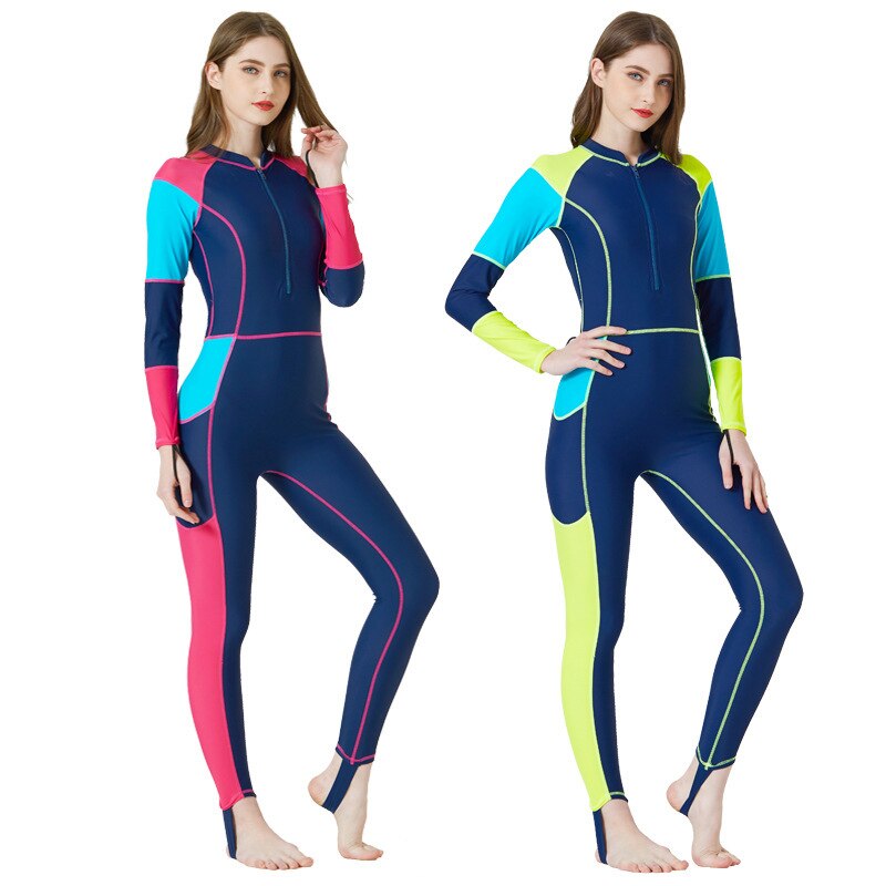 Fitness kombinezon kobiety Full Body żeglarstwo nurkowanie na mokro garnitury Body One Piece stroje kąpielowe z długim rękawem Surfing Rashguard strój kąpielowy