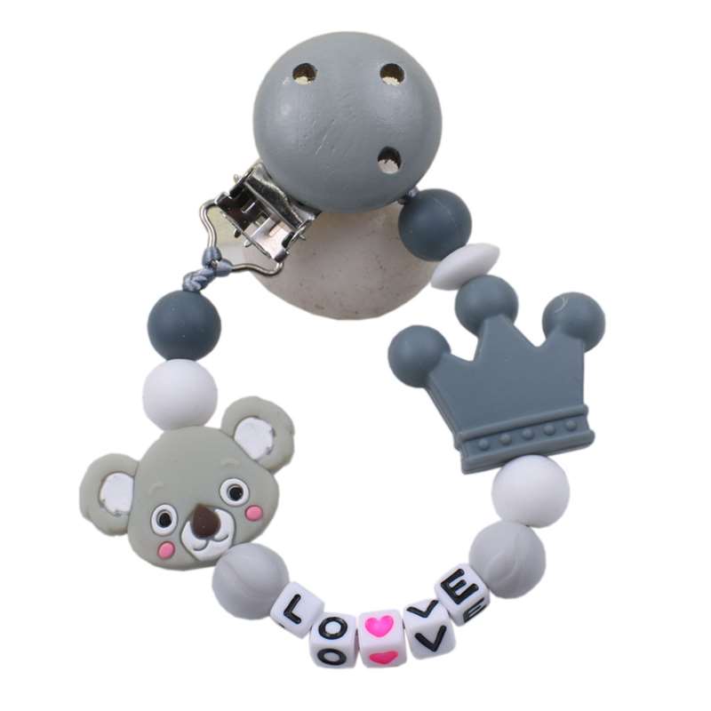 1Pc Del silicone bambino Ciuccio Personalizzato Personalizzati Nome Siliconi Ciuccio Supporto Della clip Del silicone corona koala Animale uncinetto Giocattoli Tallone