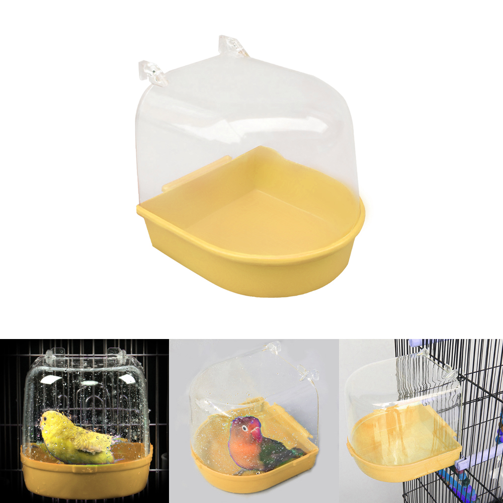 Plastic Bird Bathtub Cage Pet Standing Wash Parrot Bird Bathtub Pet Birds Bath Shower Cage Hanging Bathtub: Yellow