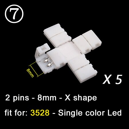 5 pcs 2 pin/4 pin L/T/X Shape LED Strip Light Connector Corner Right Angle 8mm/10mm 5050/3528 SMD Solderless LED Ribbon Adapter: 2Pin 8mm X Shape