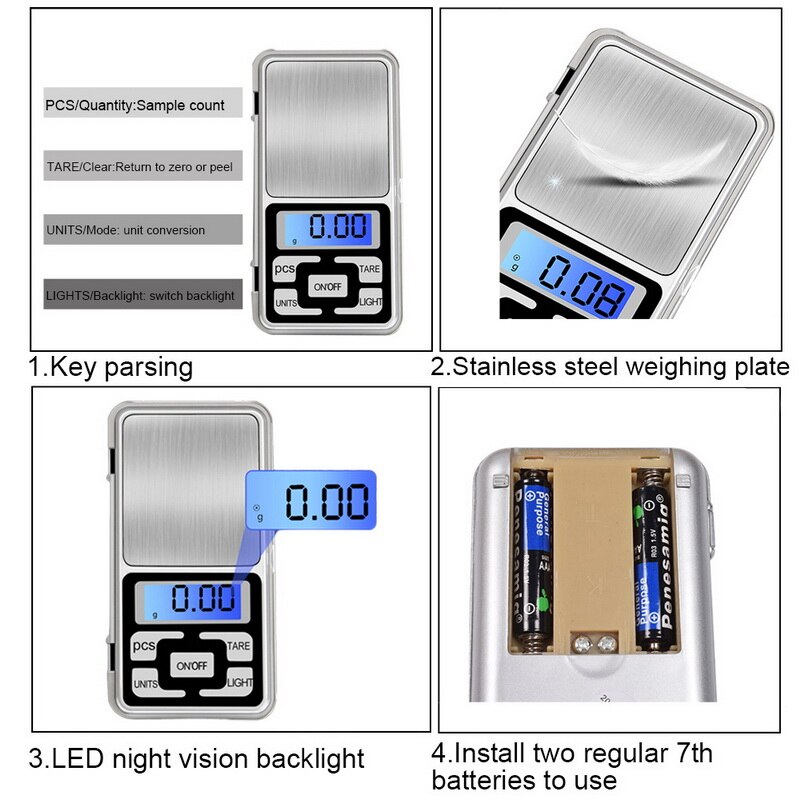 Elektronische Digitale Pocket Schaal 0.01G Precisie Mini Sieraden Weegschaal Backlight Weegschalen Voor Kitchen100/200/300/500G
