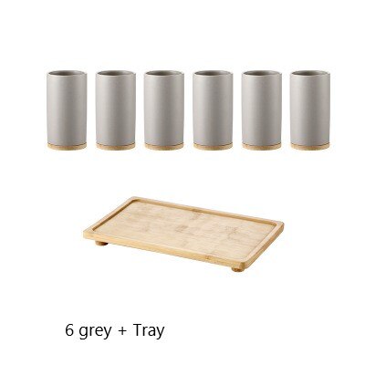 Taza nórdica simple de cerámica para beber agua, juegos de 6 piezas para el hogar con bandeja, portavasos, restaurante: tray grey