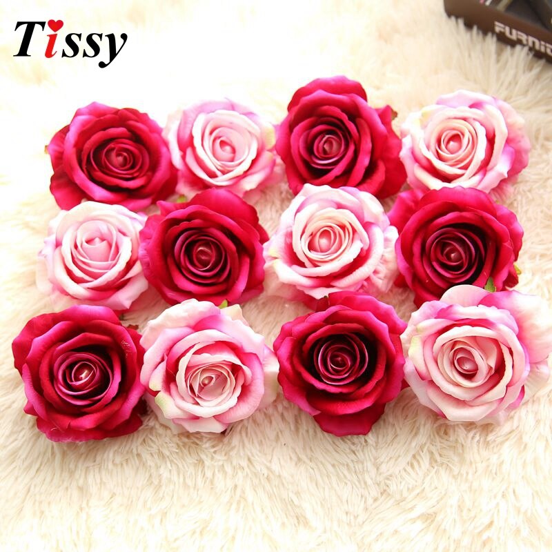 5PCS 10CM Artificial Flowers Rose Silk Flowers Rose Flower Heads DIY Supplies for Home Wedding Party Decoration