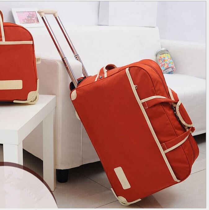 Large Capacity nylon Cloth Waterproof Maletas De Viaje Con Ruedas Envio Suitcases Luggage Set Rolling Travel Bag Fixed Casters: orange