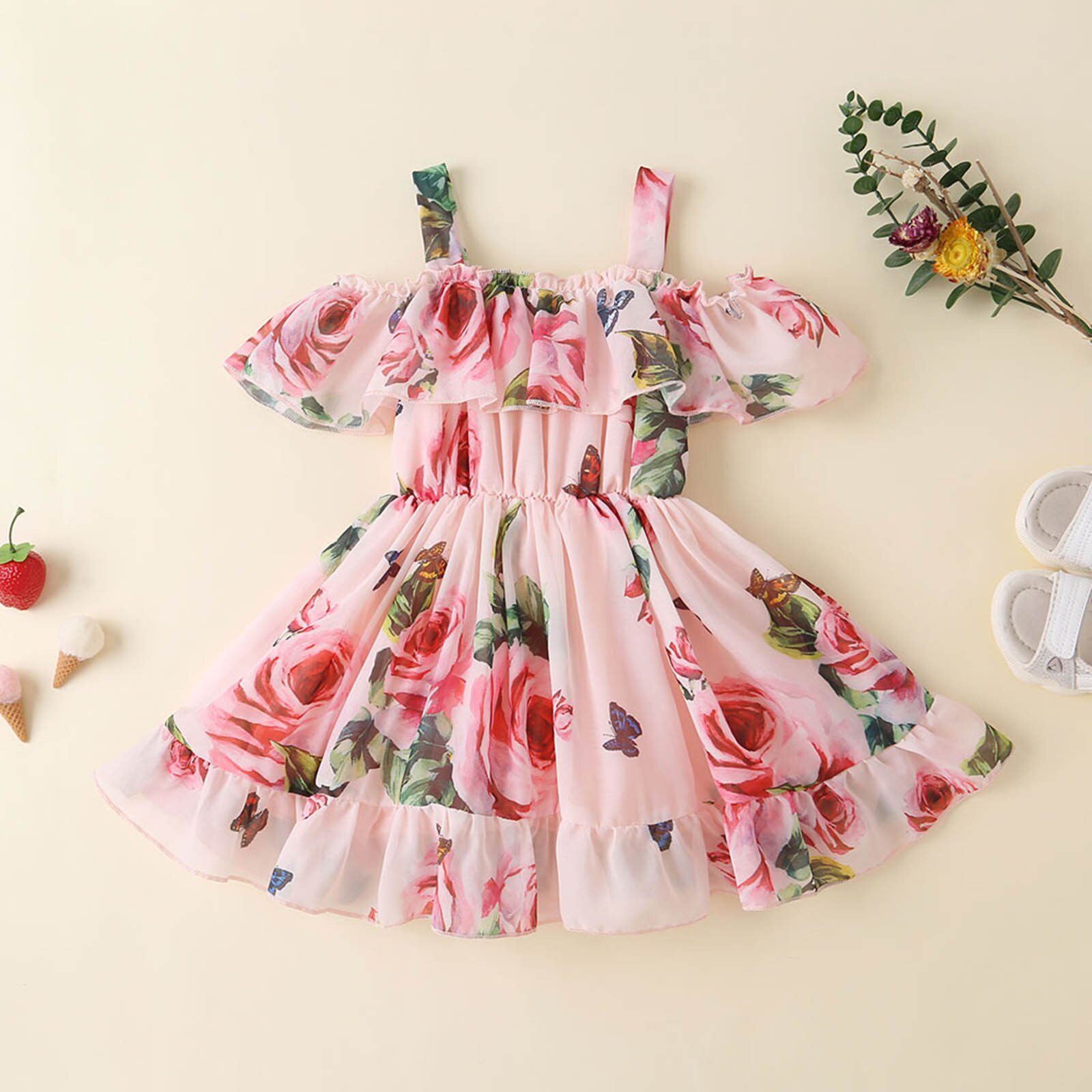 Toddler Kids Baby Girls Floral Print Casual Ruffle Slip Dress Party Princess платье для девочки Summer Baby Girl Dress ropa bebe