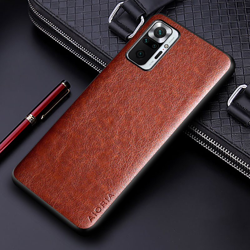 Custodia in pelle di lusso per Xiaomi Redmi Note 10 Pro Max 10S 10 Lite 5G Cover di design business in tinta unita per custodia Redmi Note 10s: Alluminio / Dark Brown