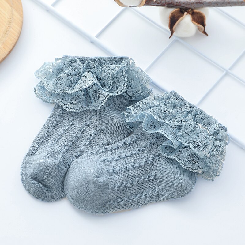 Baby freundlicher Mädchen Prinzessin Kurze Socken Spitze Rüschen Rüschen trimmen Baumwolle Knöchel Socken: Blau / 3-5 Jahre