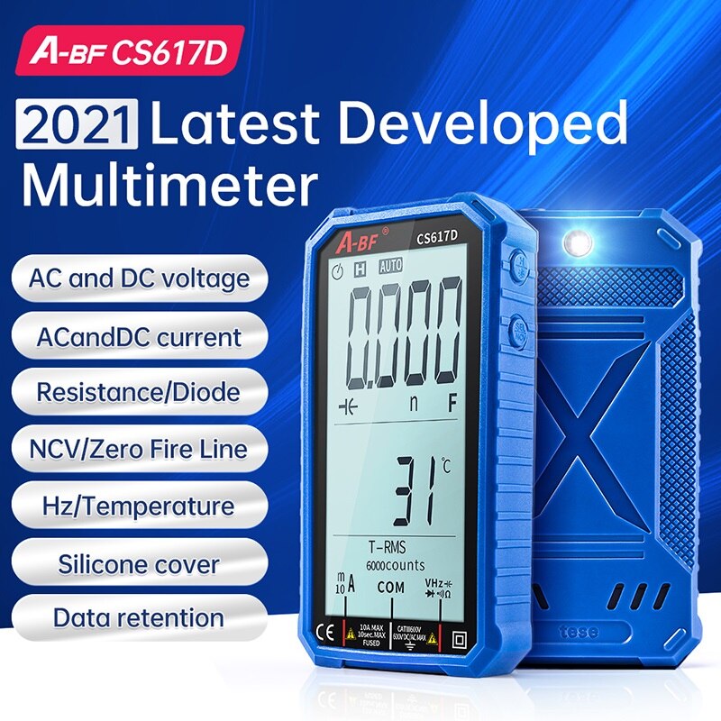 A-BF Digital Multimeter Test Leads Auto Range Big Screen AC/DC Voltage Current True RMS Meter Resistance Frequency